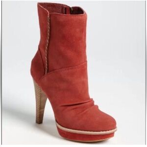 Ugg Bianka mahogany suede platform high heel boots with whipstich detail